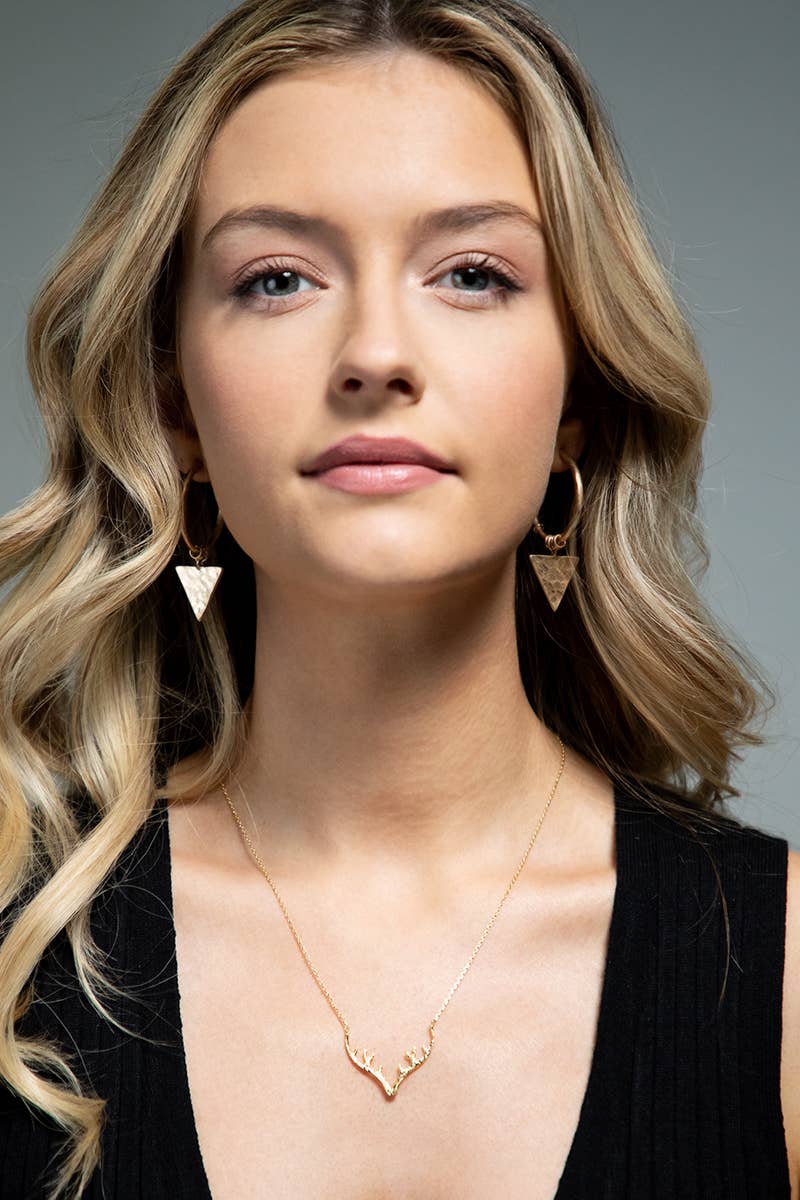 Brass Textured Metal Antler Short Necklace