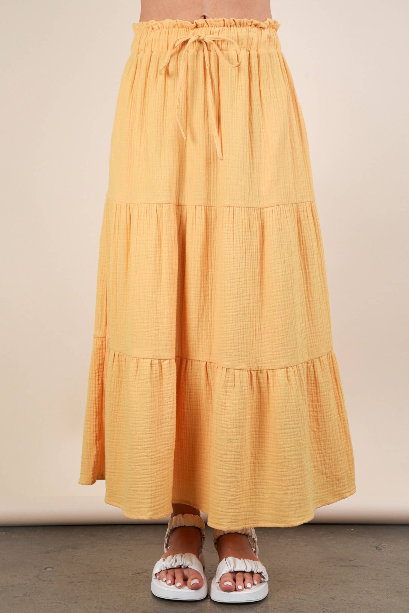 Elastic Waist Tiered Maxi Skirt