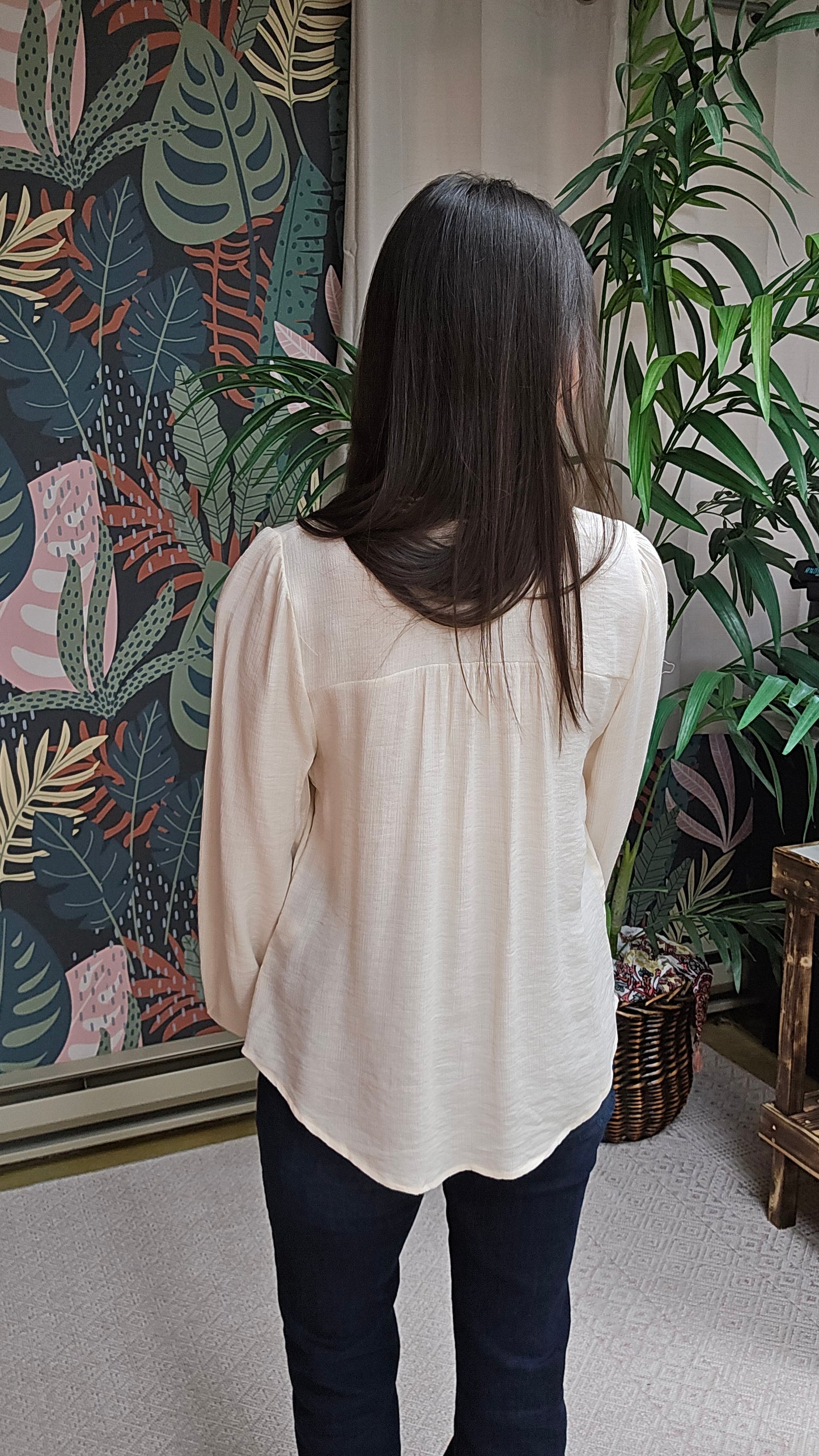 Eyelet Lace Trim Long Sleeve Top