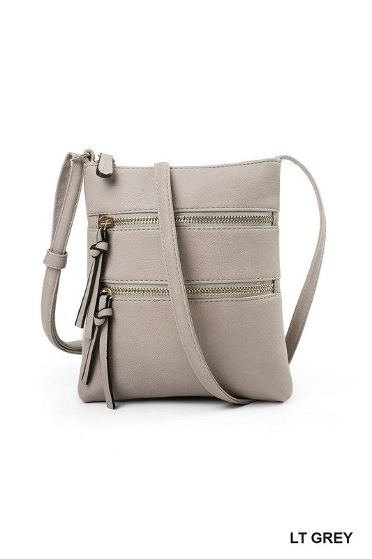 Vegan Leather Triple Zipper Crossbody
