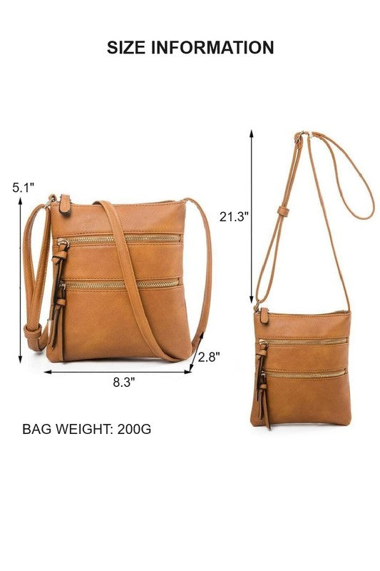 Vegan Leather Triple Zipper Crossbody