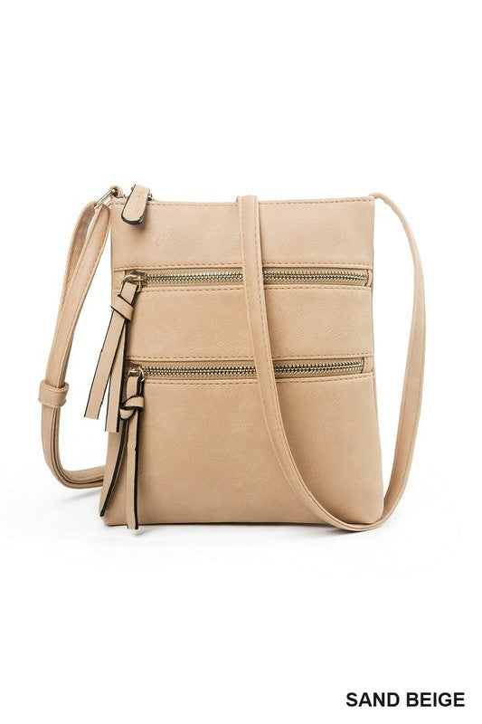 Vegan Leather Triple Zipper Crossbody