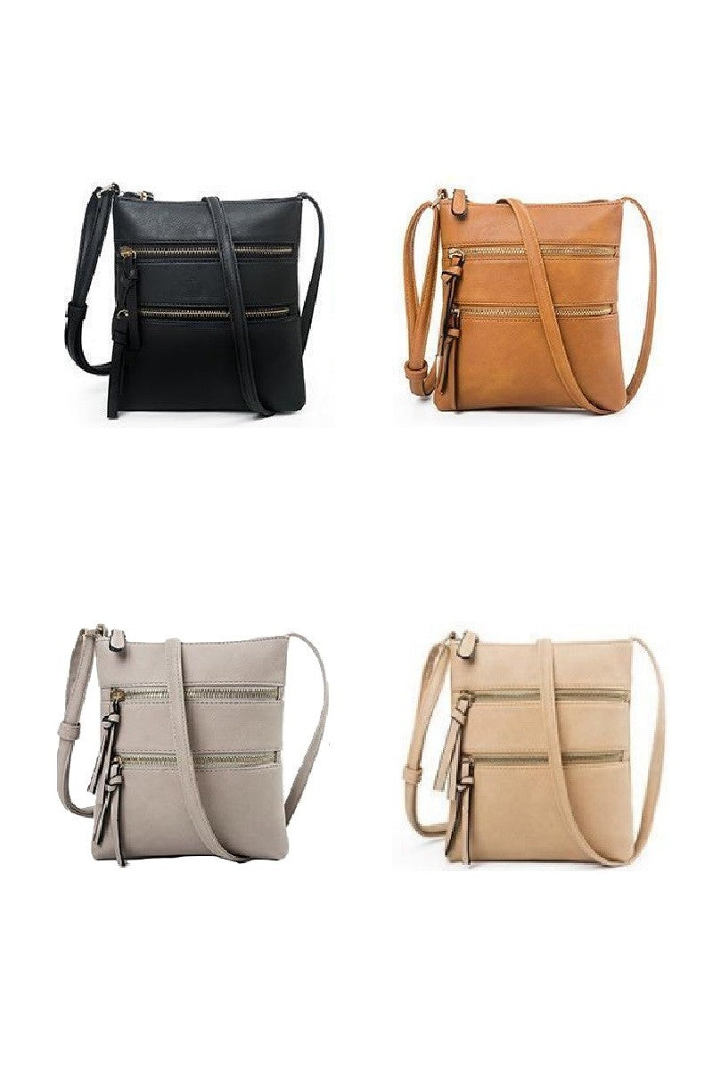 Vegan Leather Triple Zipper Crossbody