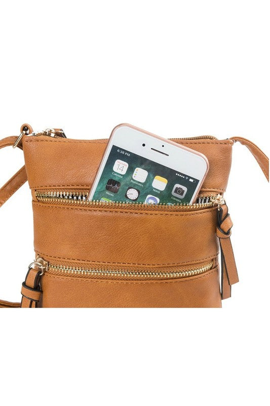 Vegan Leather Triple Zipper Crossbody