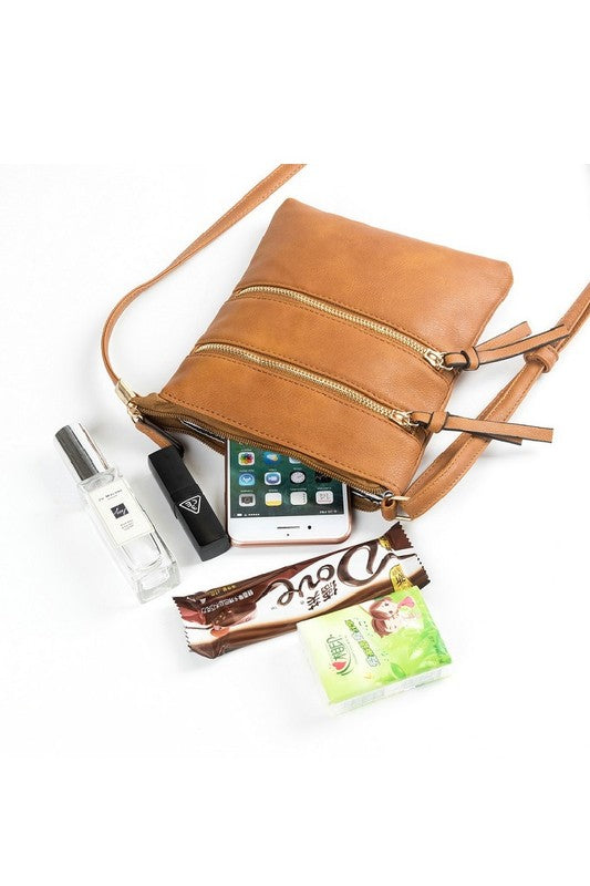 Vegan Leather Triple Zipper Crossbody