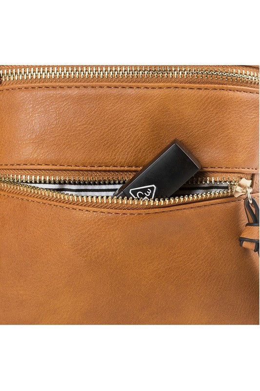 Vegan Leather Triple Zipper Crossbody