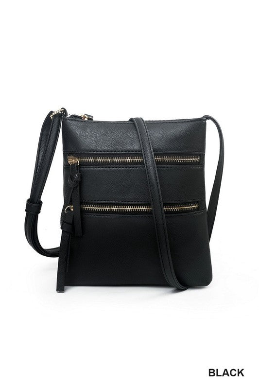 Vegan Leather Triple Zipper Crossbody