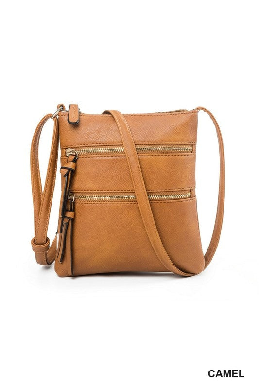 Vegan Leather Triple Zipper Crossbody