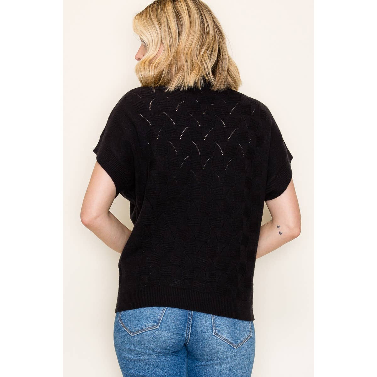 MOCK NECK EXTENDED SHORT SLEEVE SWEATER