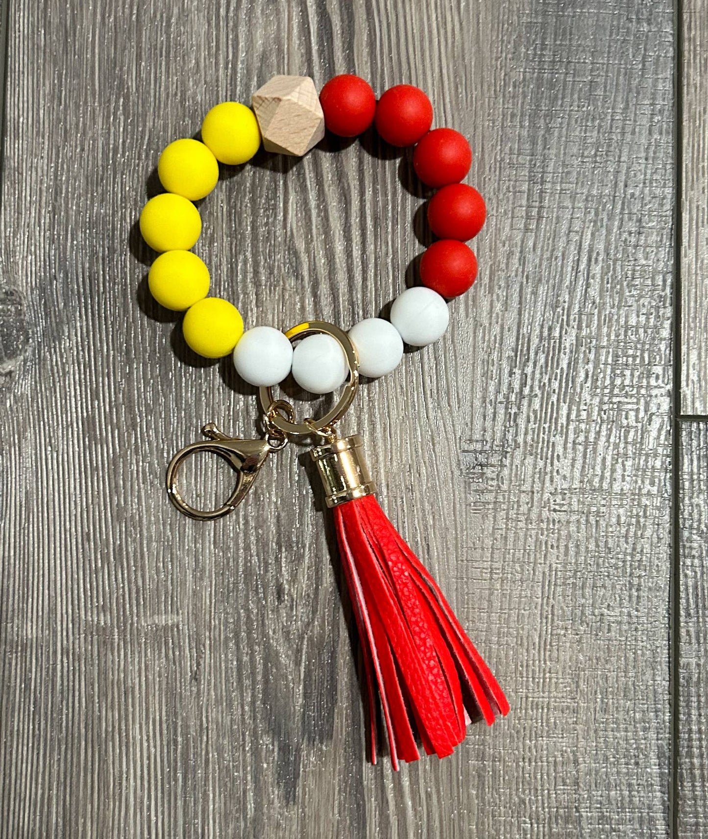 Game Day Wristlet Silicone Beads - Red/Yellow/White