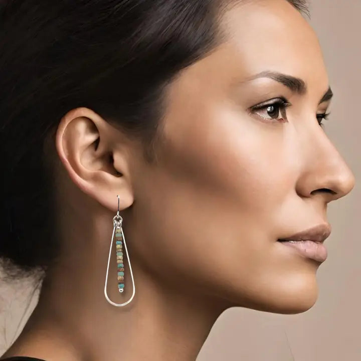 LONG SILVER MULTI BEAD EARRINGS