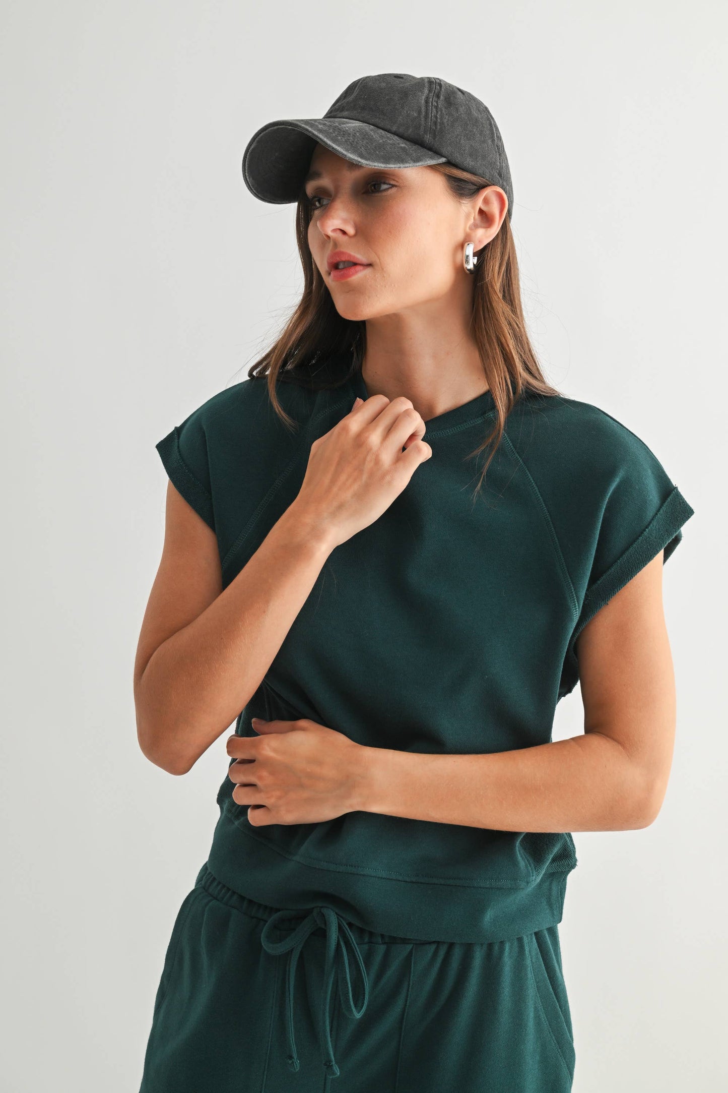 Offset French Terry Cap Sleeve Top