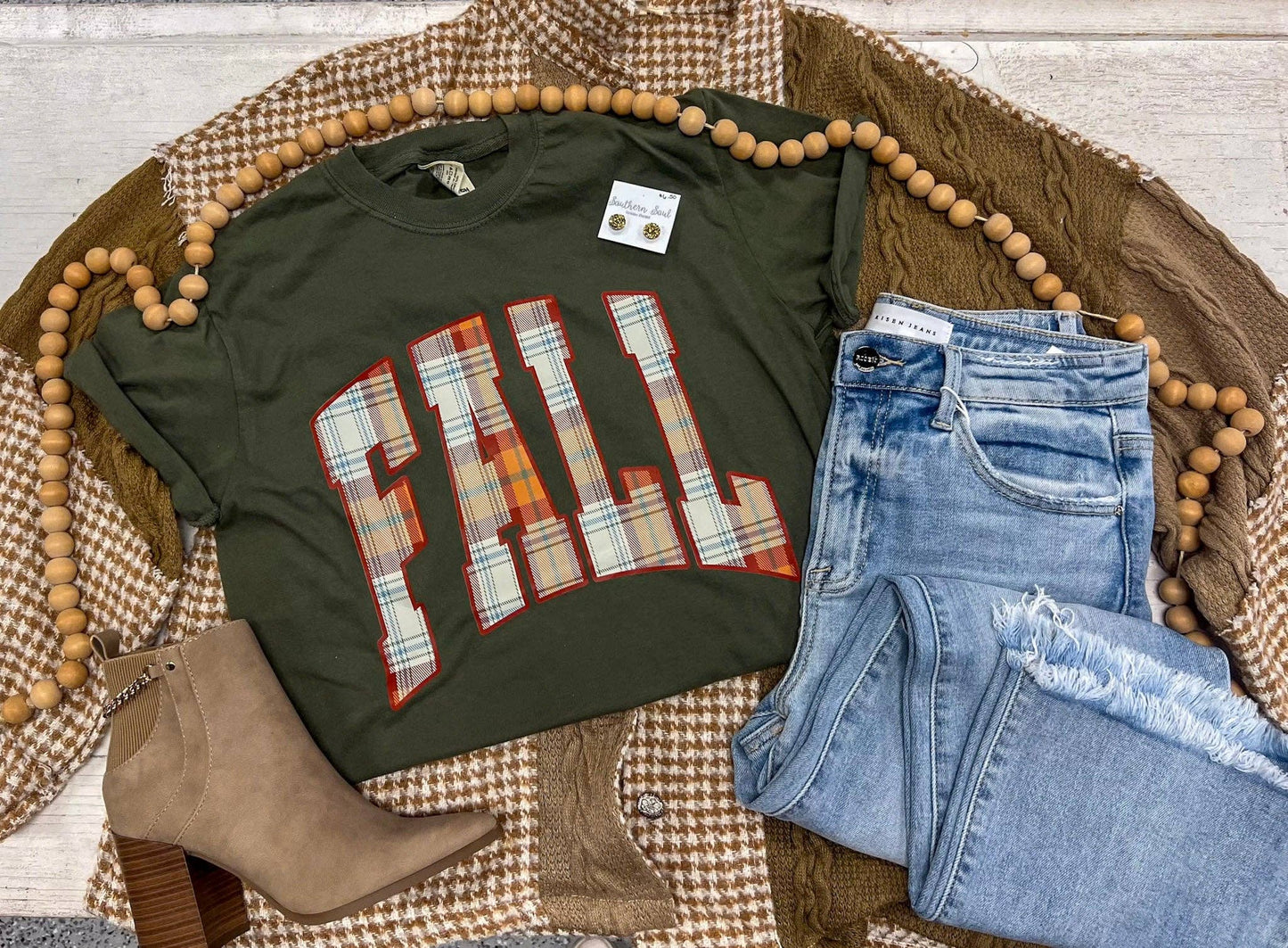 Sage "FALL" Plaid Tee