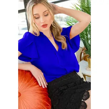 V-Neck Tulip Sleeve Blouse