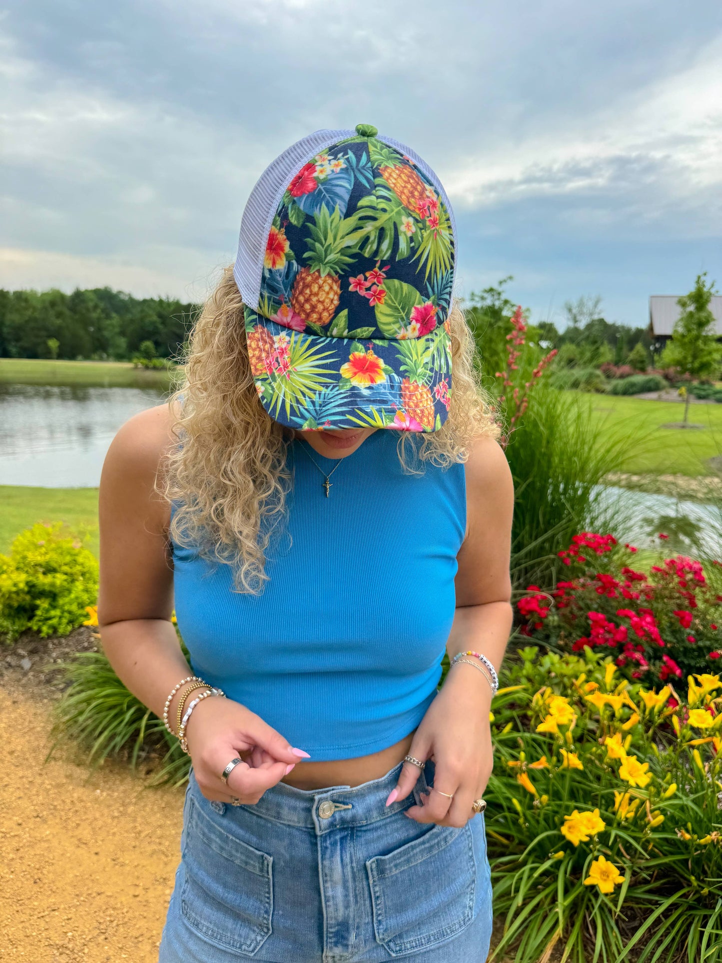 Tropical Print Criss Cross High Pony C.C Ball Cap BTB8057