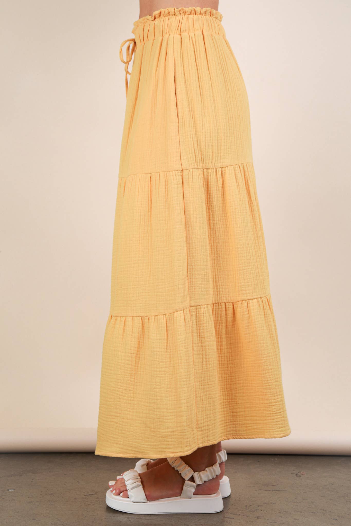 Elastic Waist Tiered Maxi Skirt
