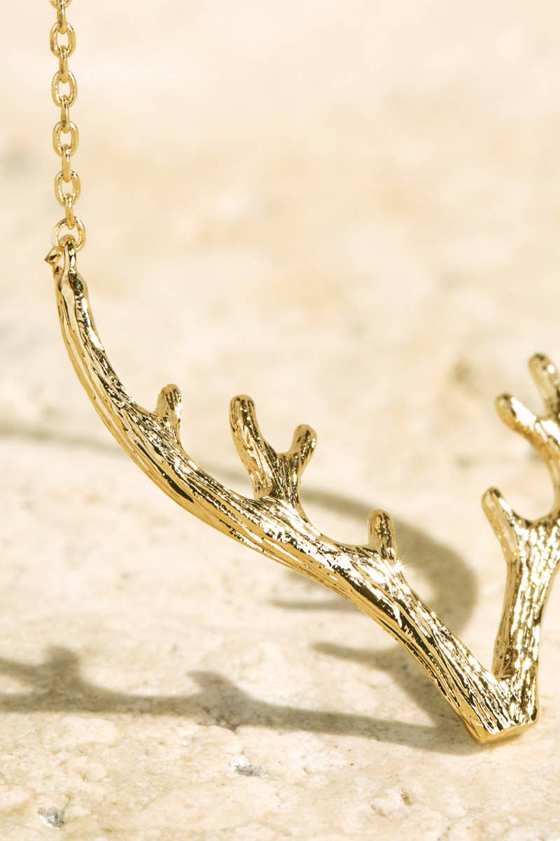 Brass Textured Metal Antler Short Necklace