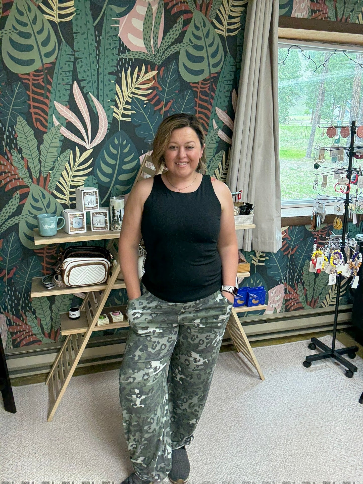 Leopard Camo Side Slit Ankle Tie Pants