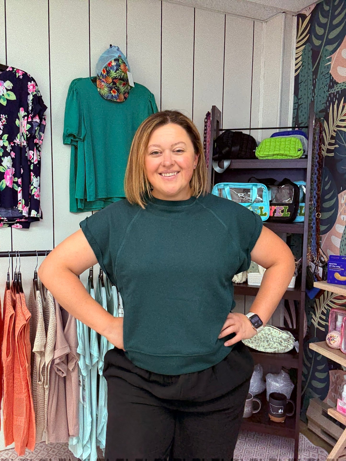 Offset French Terry Cap Sleeve Top