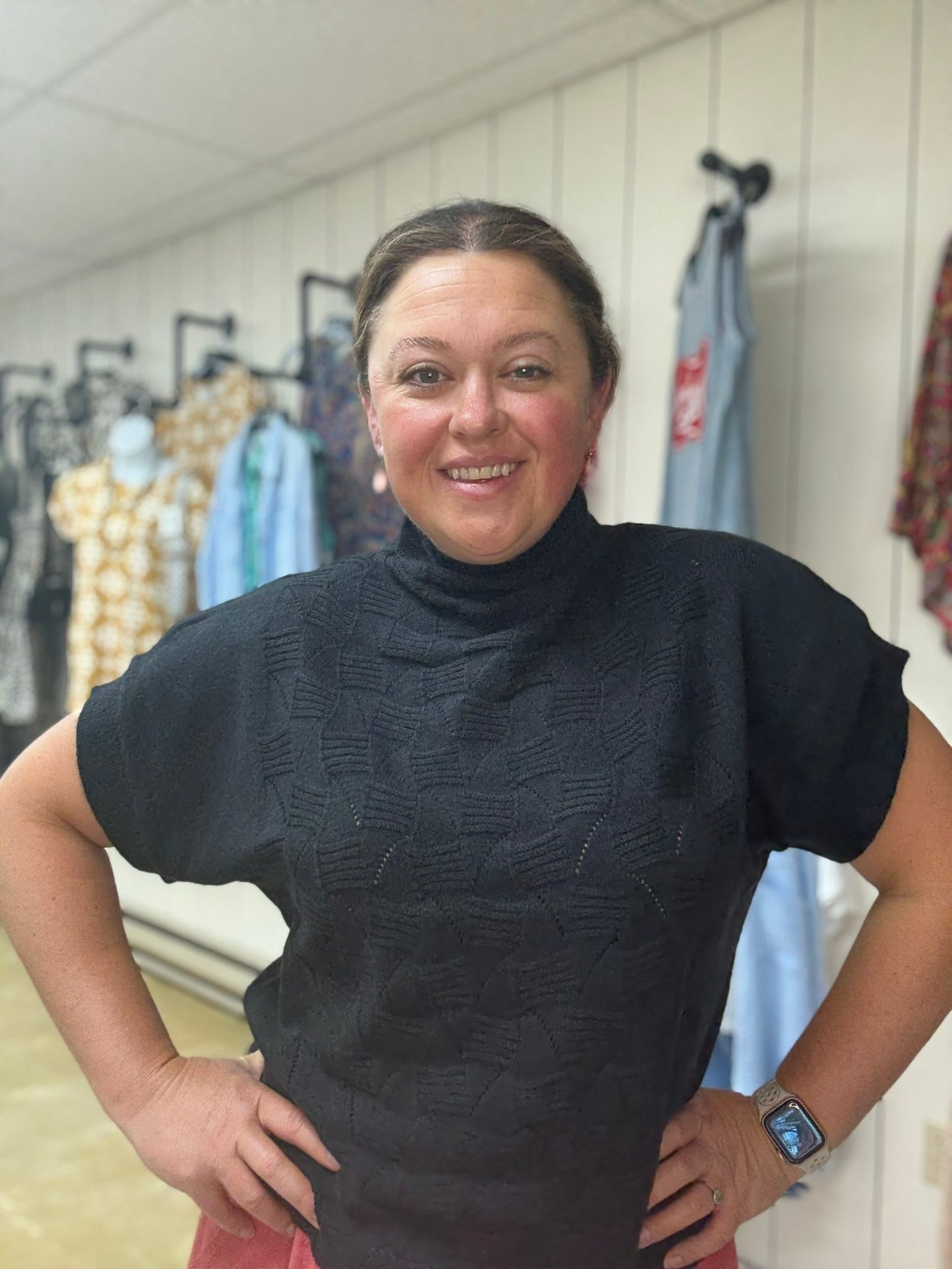 MOCK NECK EXTENDED SHORT SLEEVE SWEATER