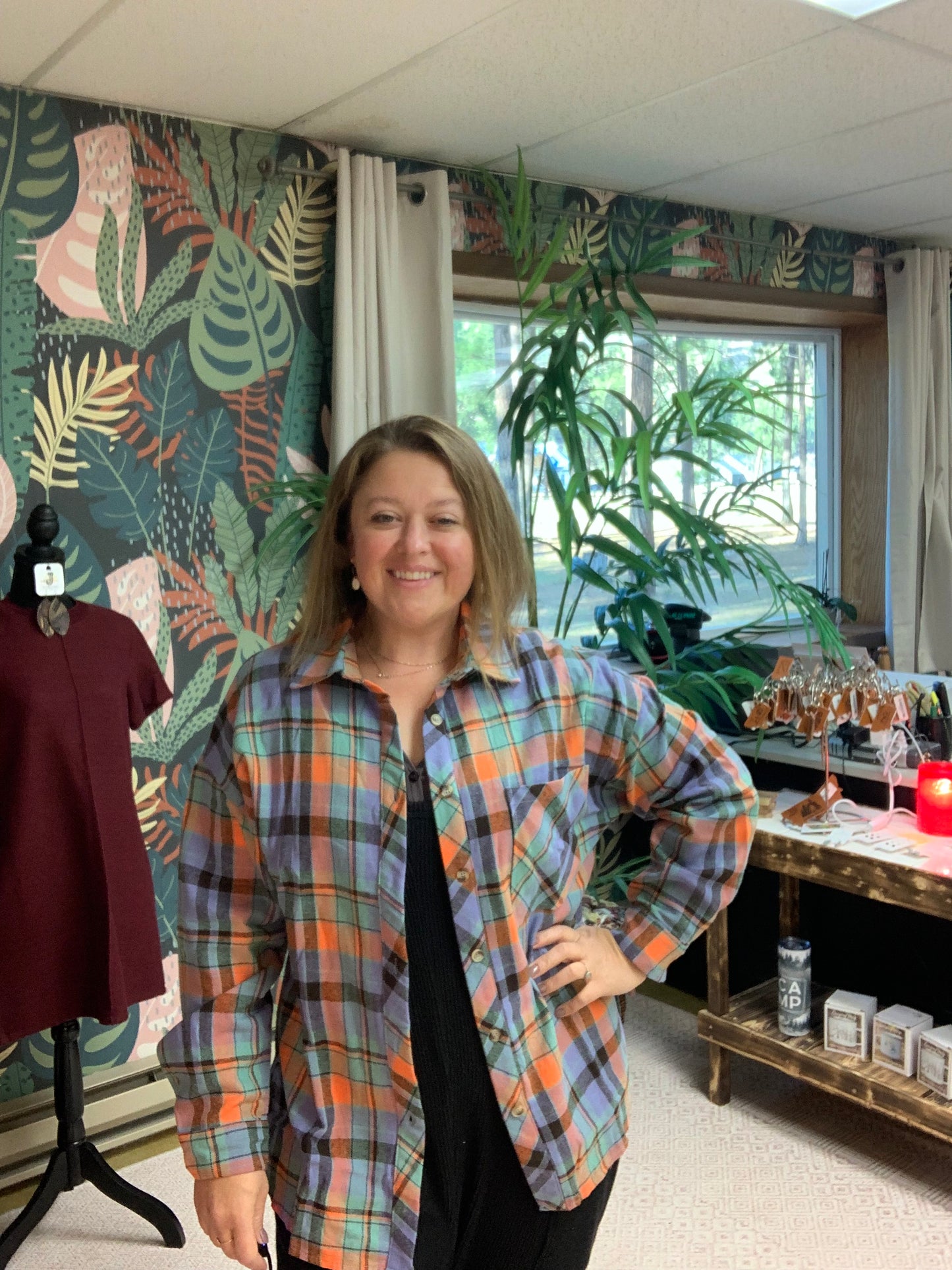 Women Plaid Print Loose Fit Long Sleeve Shirt