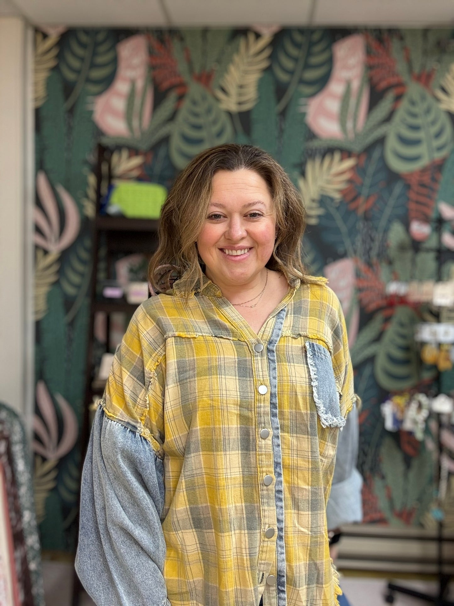 Mustard Plaid Denim Shacket