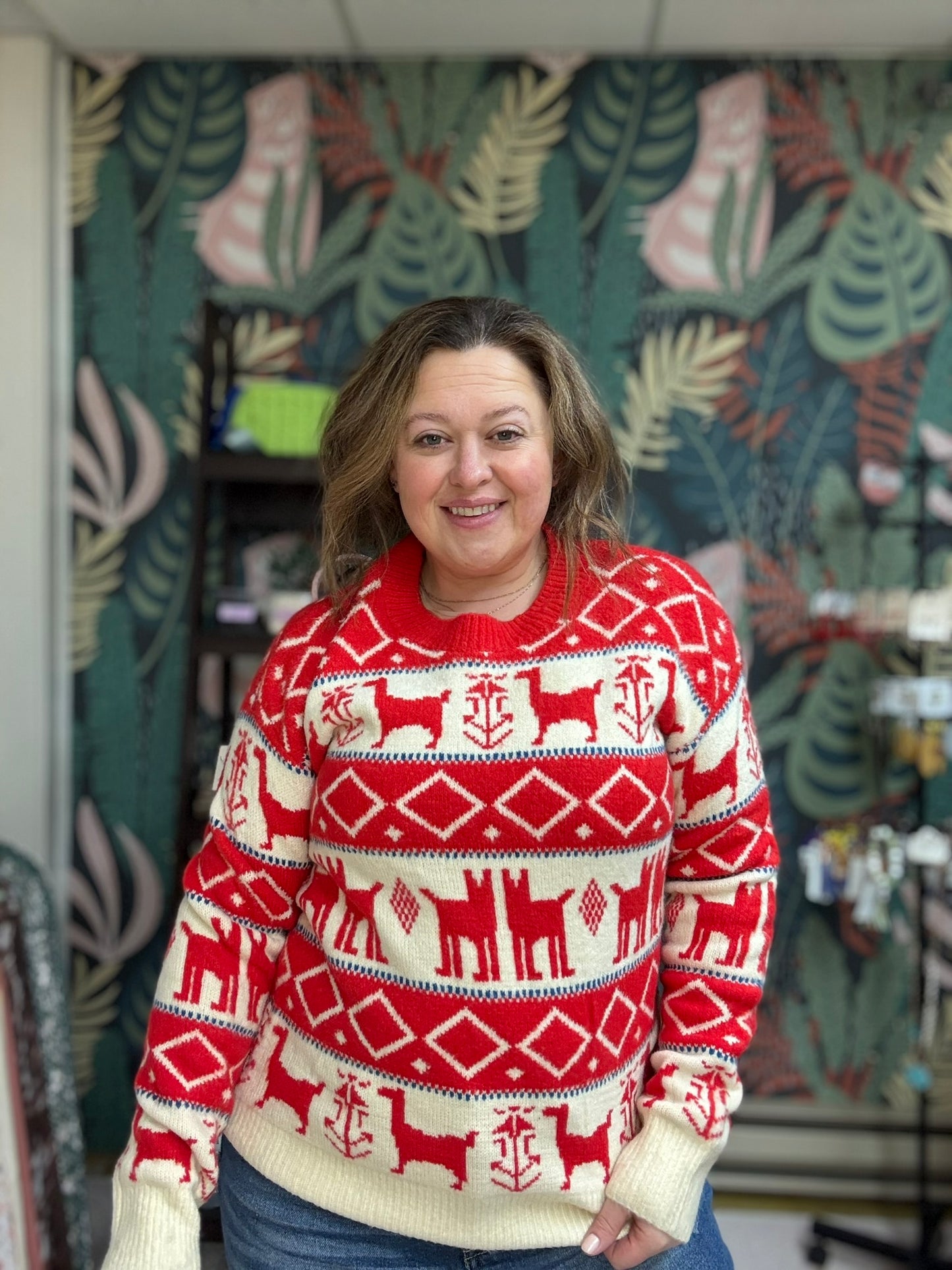 Winter Llama lodge sweater