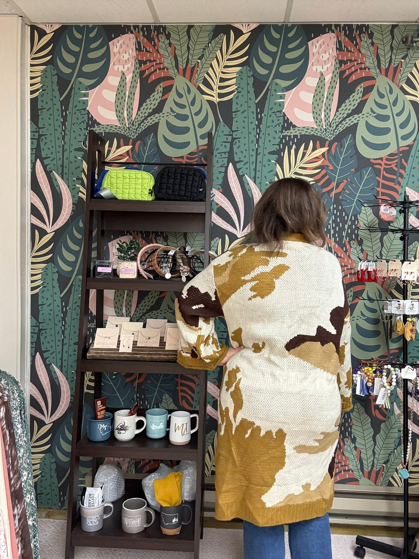 Long Camo Print Kimono Sweater