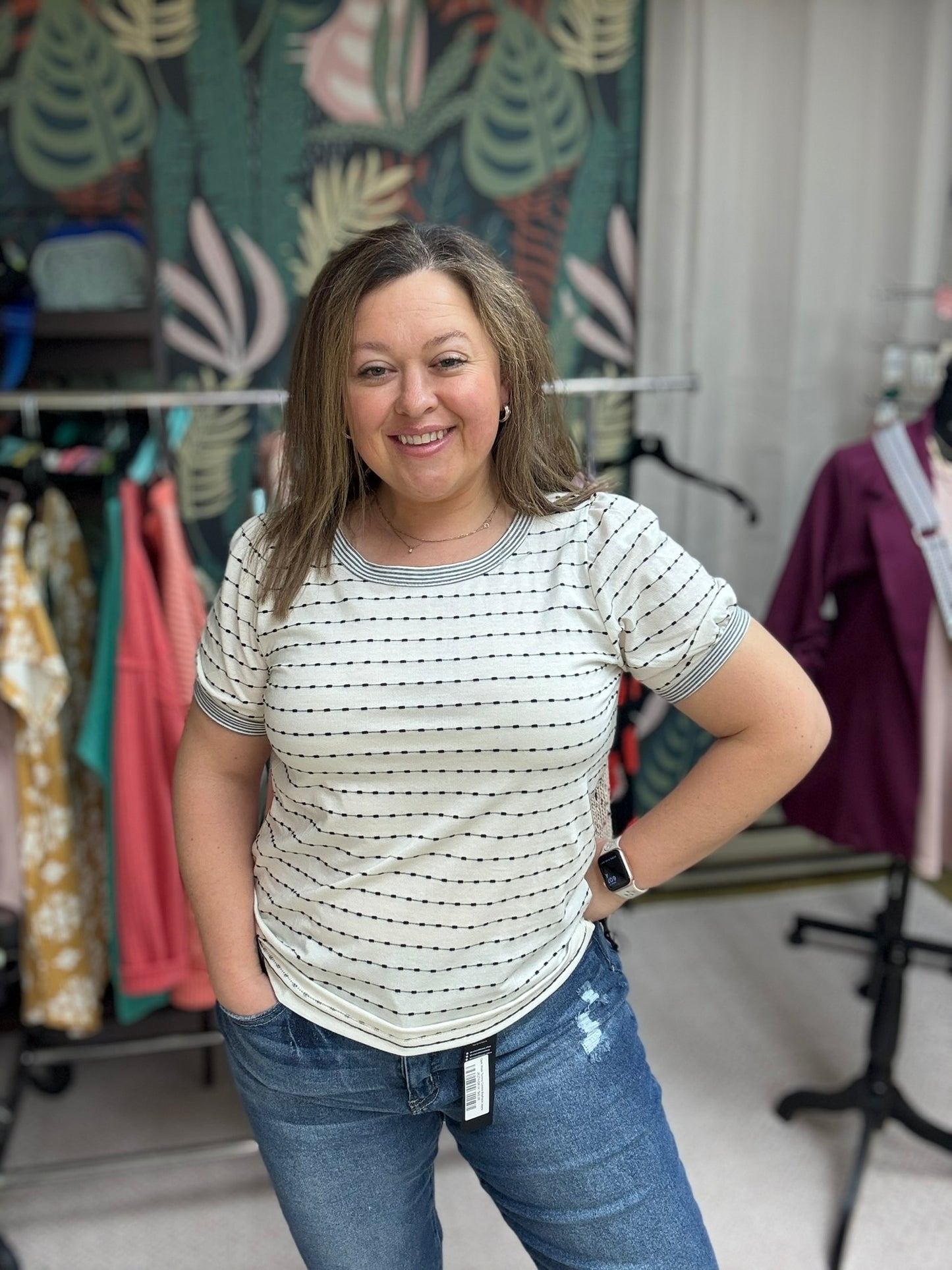 STRIPE CONTRAST DOTTED STRIPE SHIRT