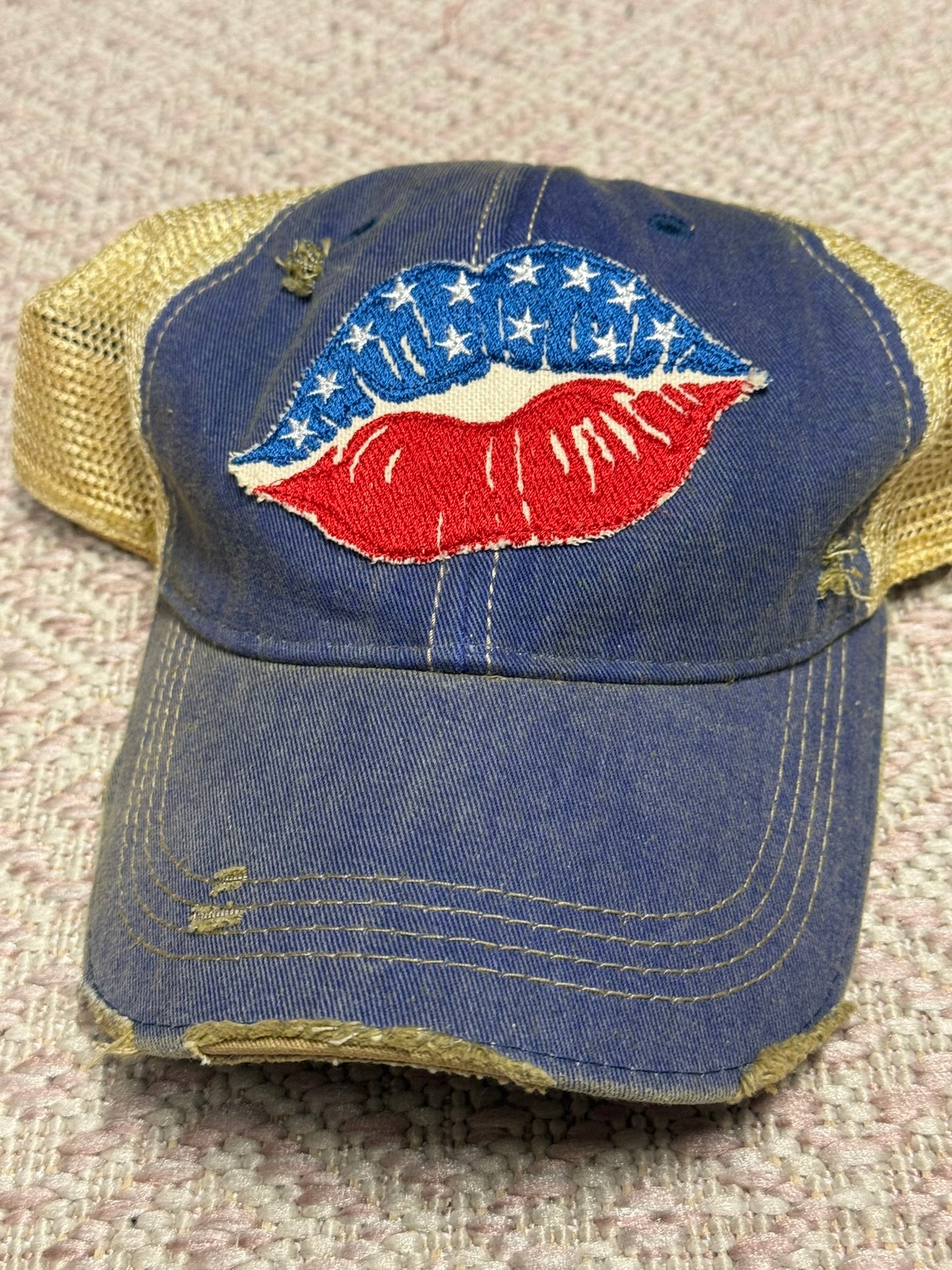 Red, White, and Blue Lip Patch Baseball Cap
