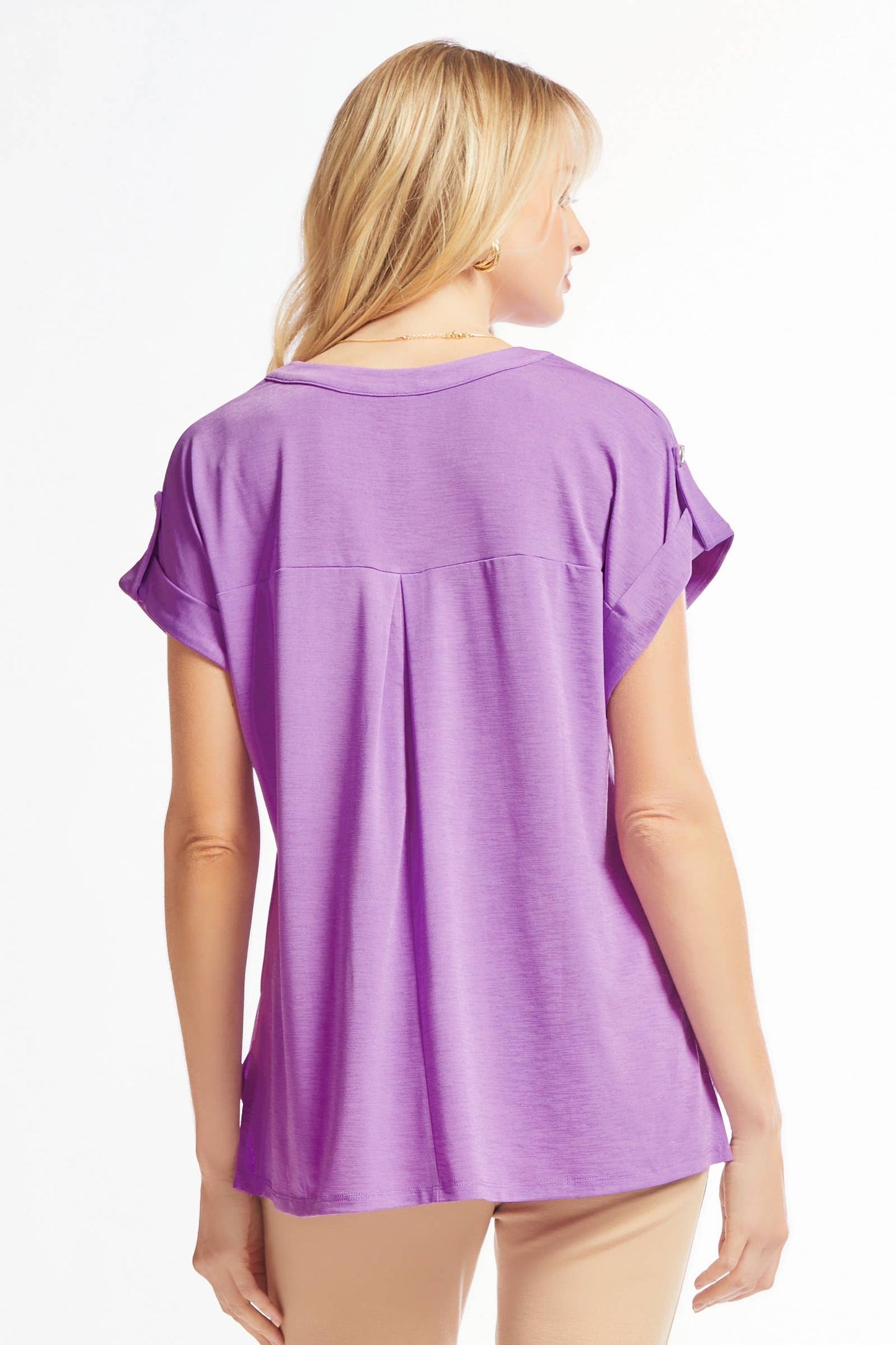 Lizzy Wrinkle Free Top With Dolman Short Sleeves