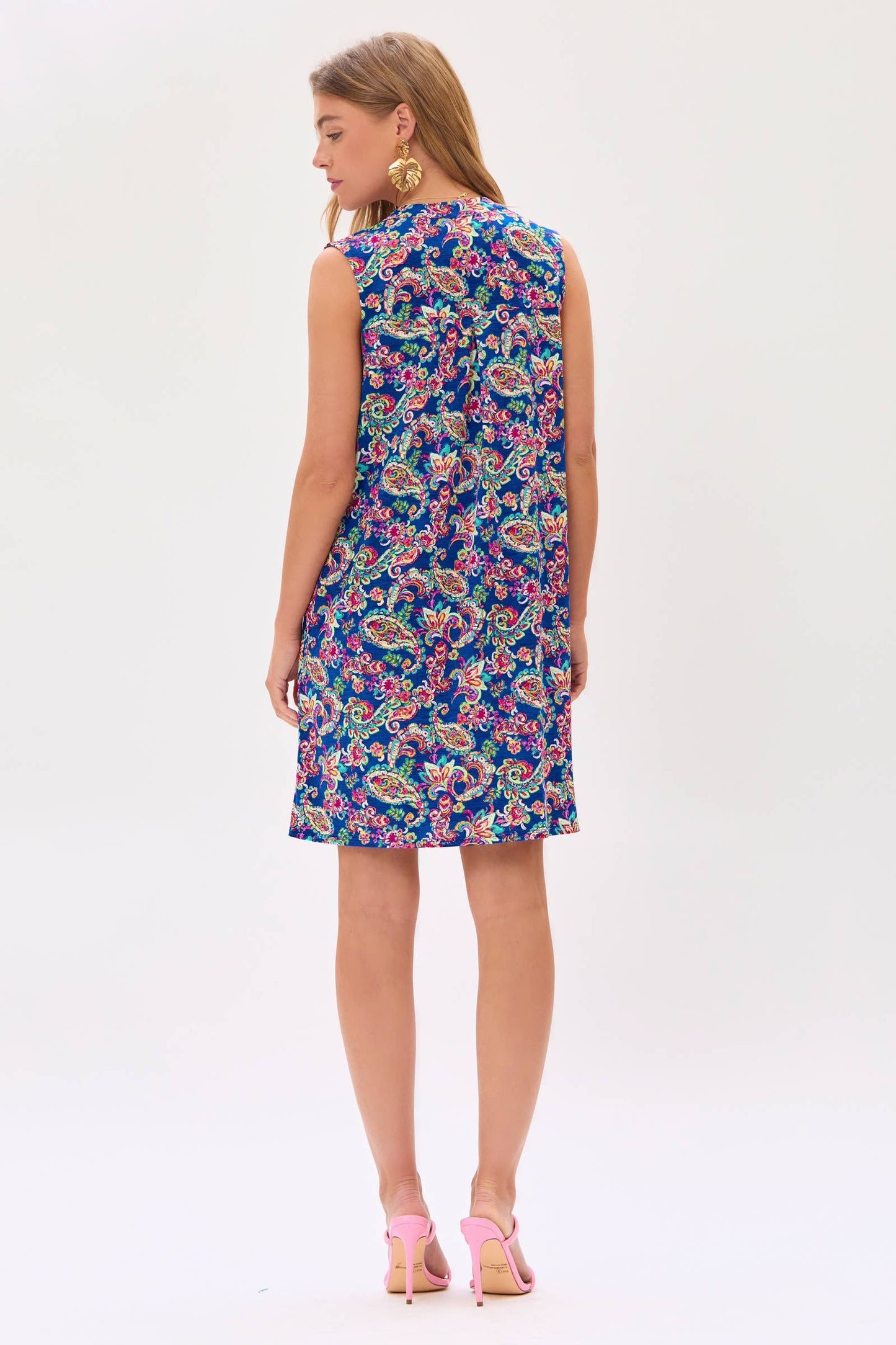 Royal Blue Paisley Print Sleeveless Tank Dress