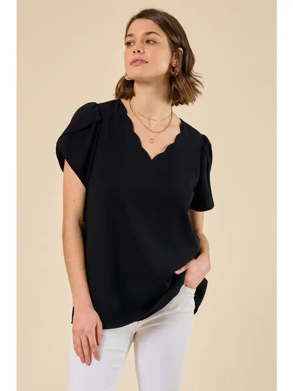 Scallop Neck Top
