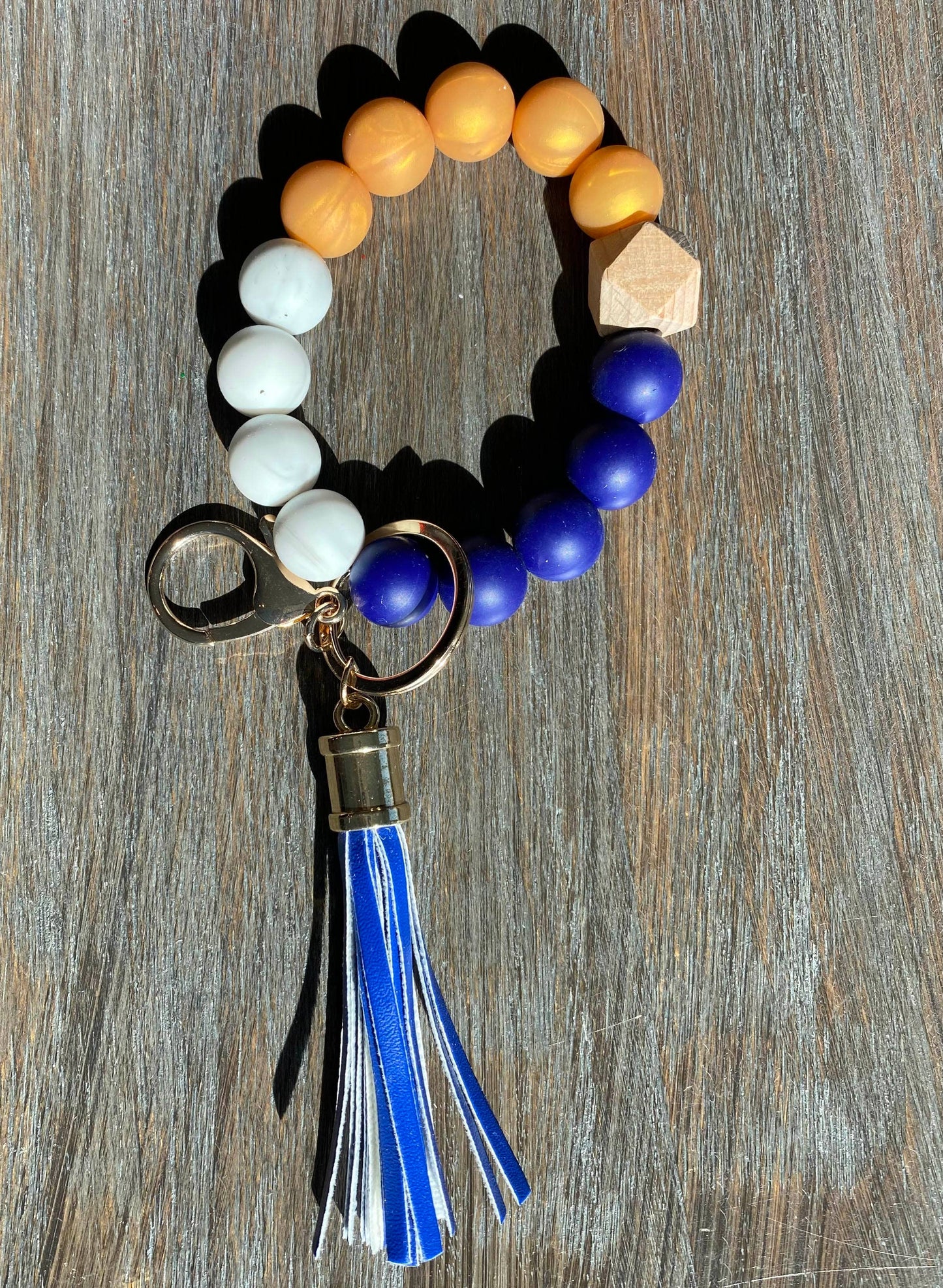 Game Day Wristlet Silicone Beads-Navy/Gold/White