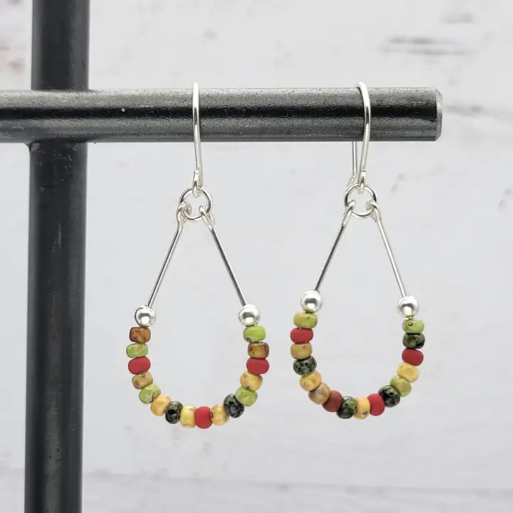 SLIVER HOOPS W/ COLOR BEADS