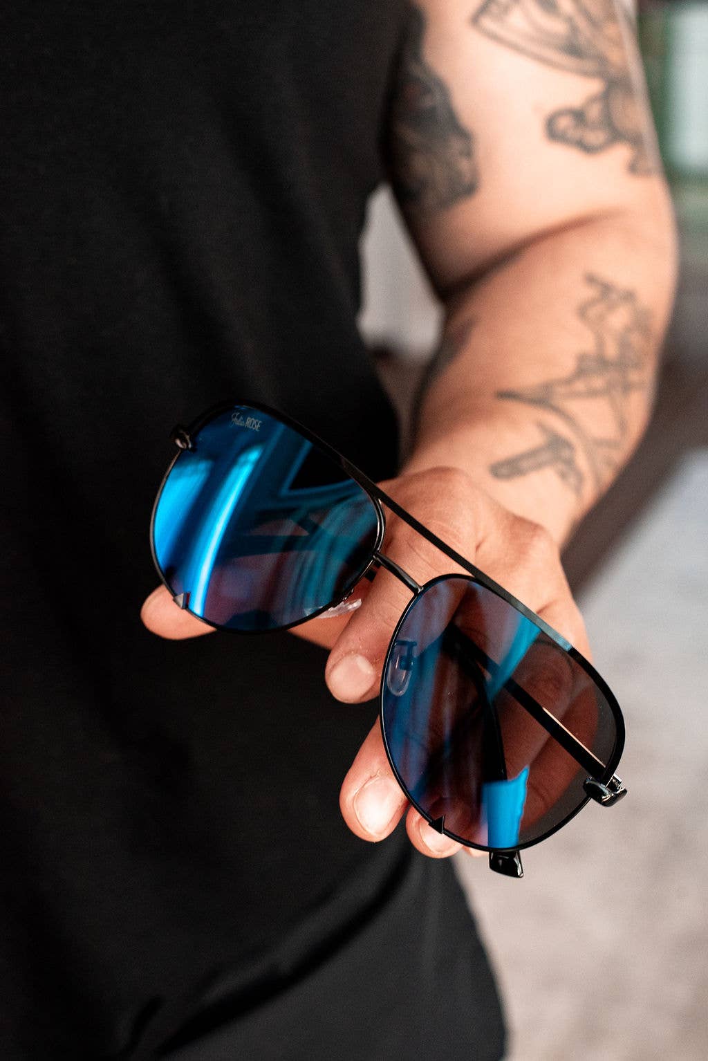 The Alex Black/Blue - High Quality Unisex Aviator Sunglass
