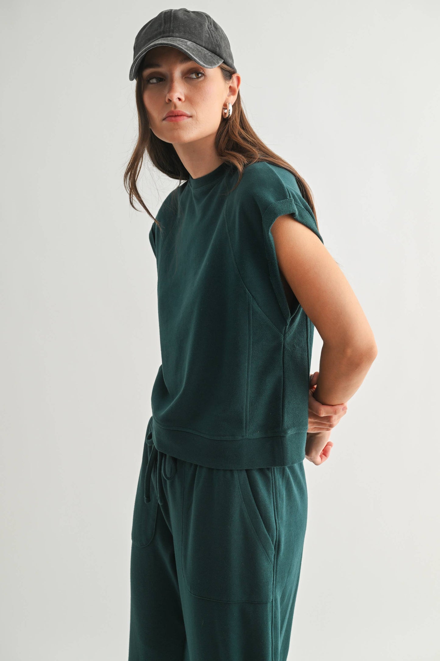 Offset French Terry Cap Sleeve Top