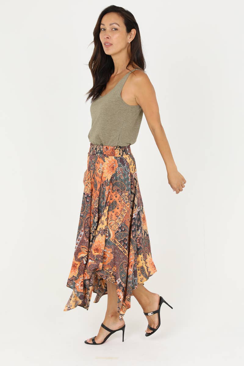 HANKY HEM ELASTIC WAIST LONG SKIRT