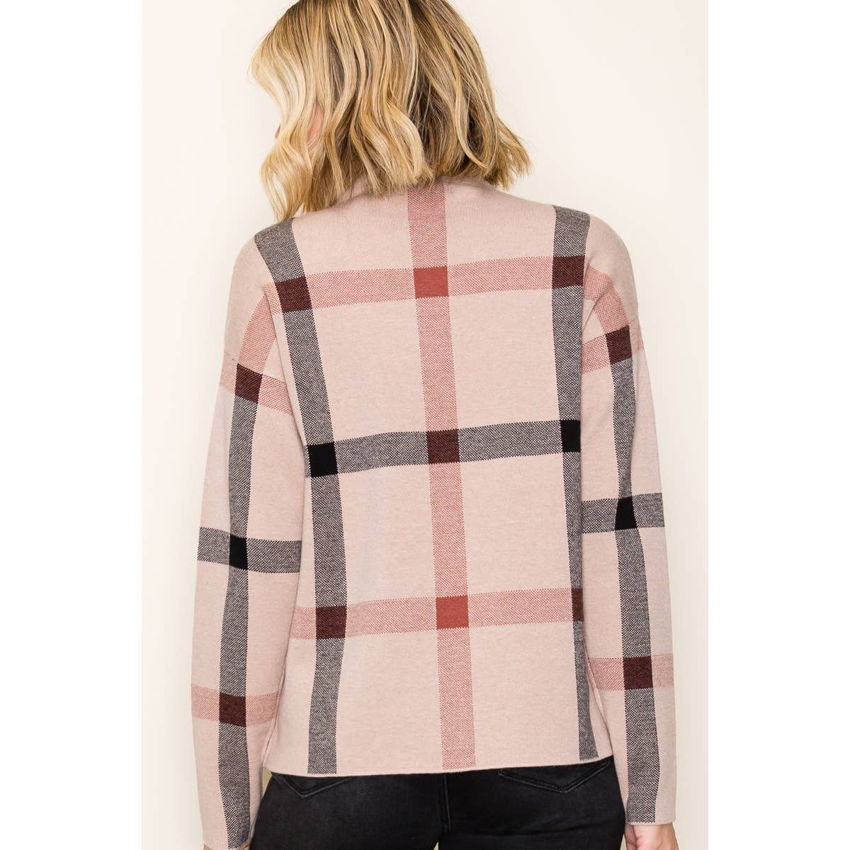 CHECKER JAQUARD MOCK NECK SWEATER