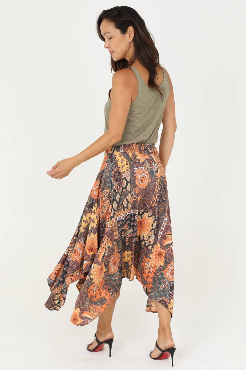 HANKY HEM ELASTIC WAIST LONG SKIRT