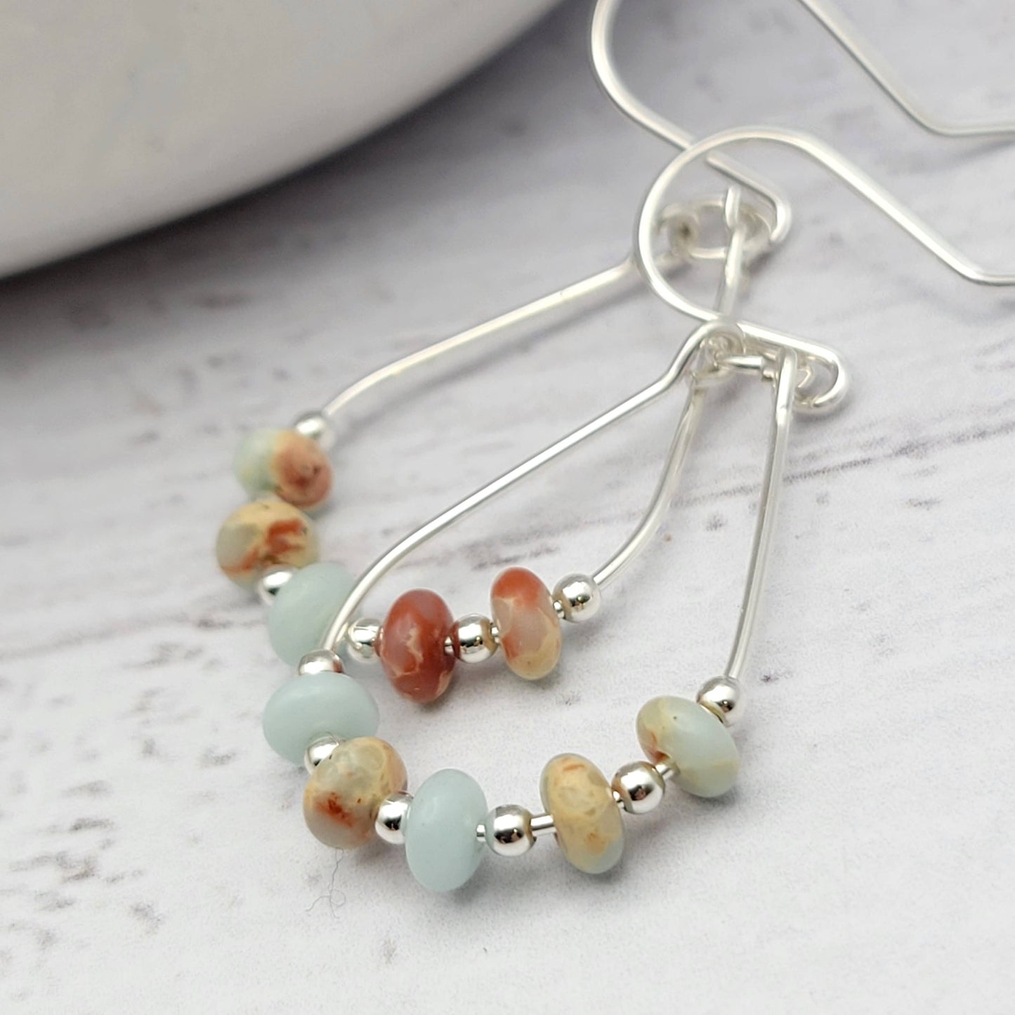 Light Blue Jasper and Silver Teardrop Hoop Earrings