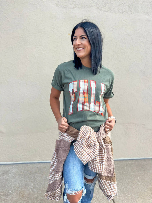 Sage "FALL" Plaid Tee