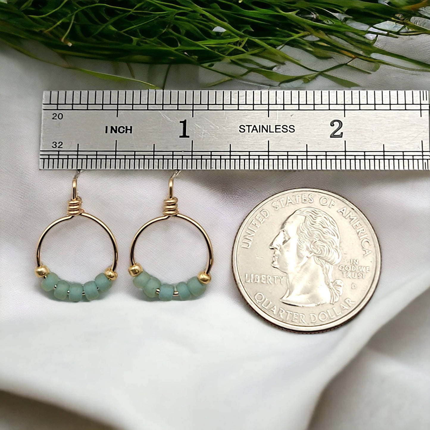 Gold & Sea Glass Hoop Stud Earrings - Spring Jewelry