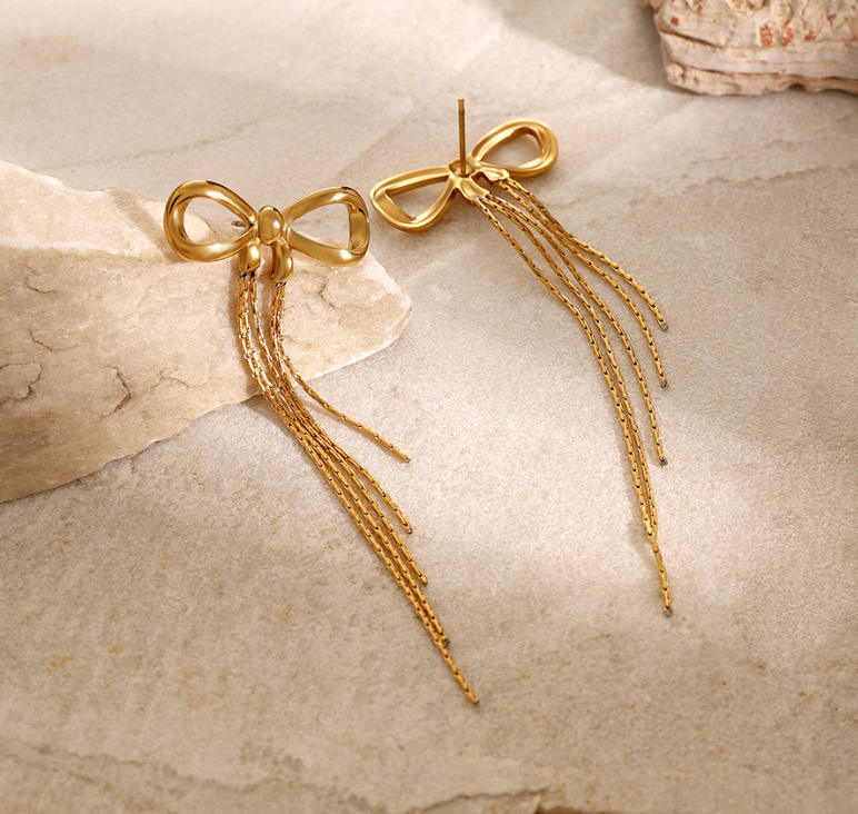 18K Gold Plated Stainless Steel Girly Bow Earrings