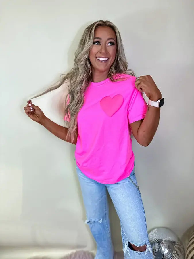 Neon Pink Heart Puff Graphic Tee