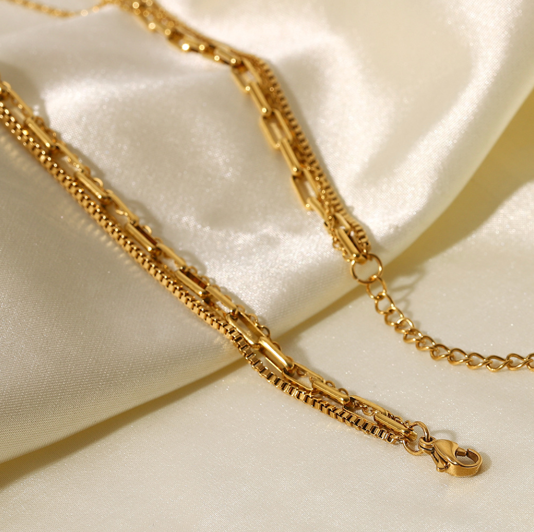 18K Gold Plated Stainless Steel 3 Chain Necklace