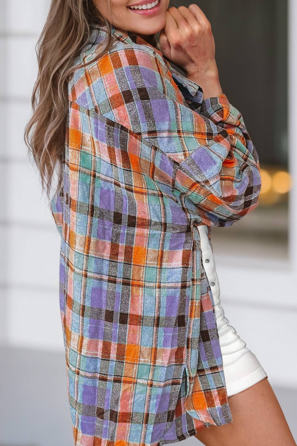 Women Plaid Print Loose Fit Long Sleeve Shirt | S-2XL