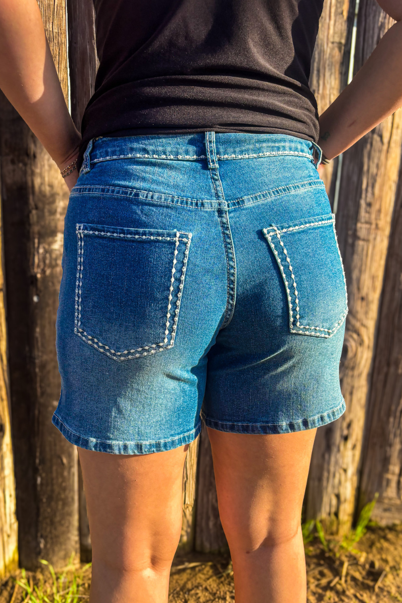 Stitched Denim Shorts Long