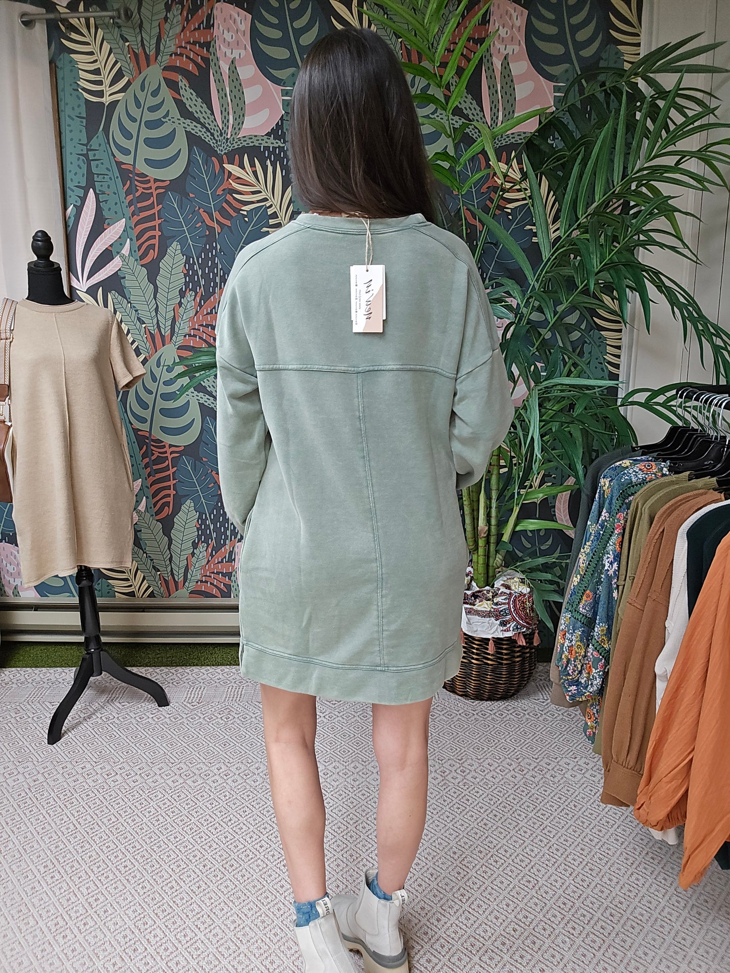 Mineral Washed Sweatshirt Mini Dress