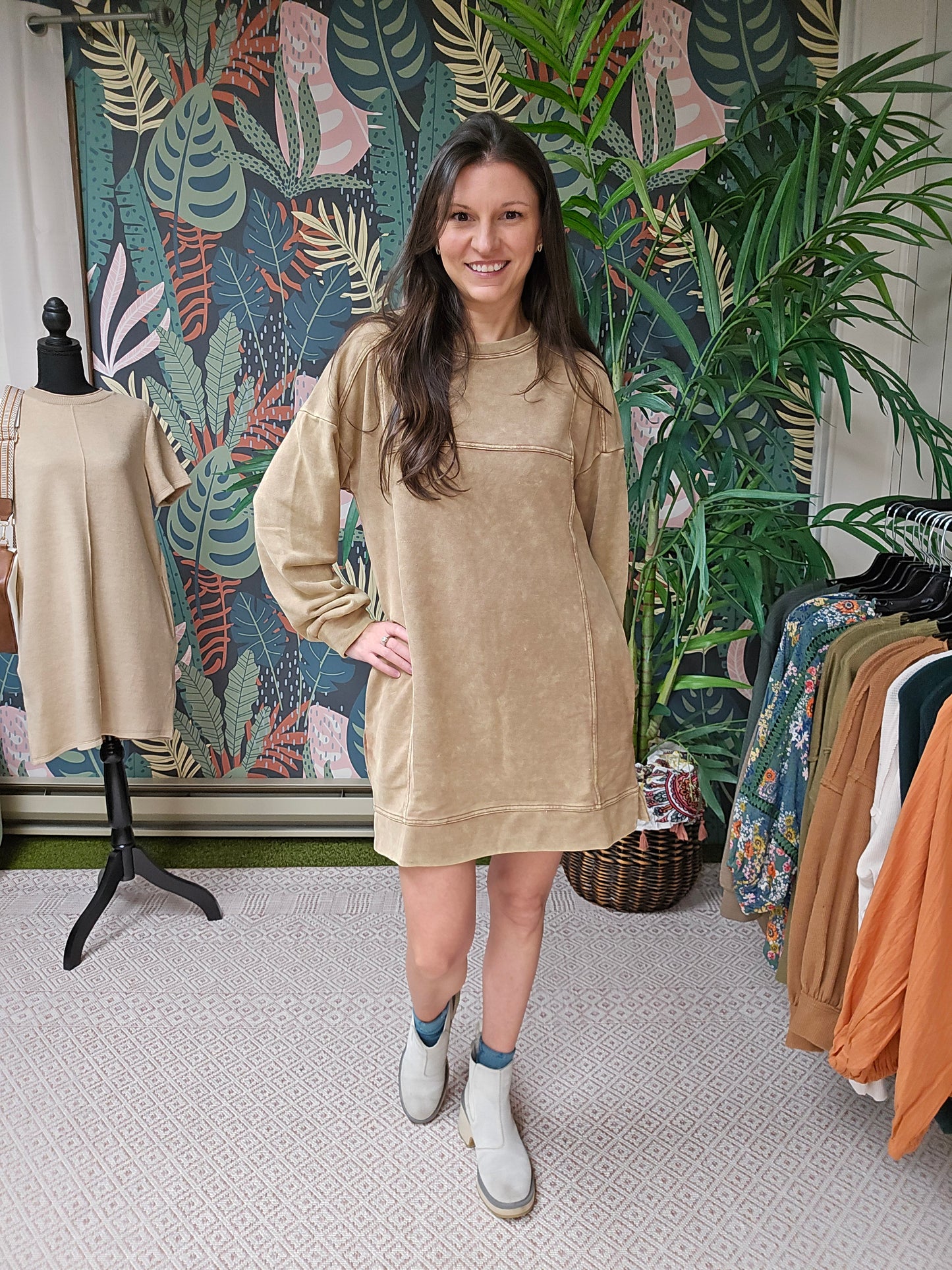 Mineral Washed Sweatshirt Mini Dress